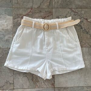 Daisies High Waist White Shorts with Woven Tan Belt Size L Great Condition